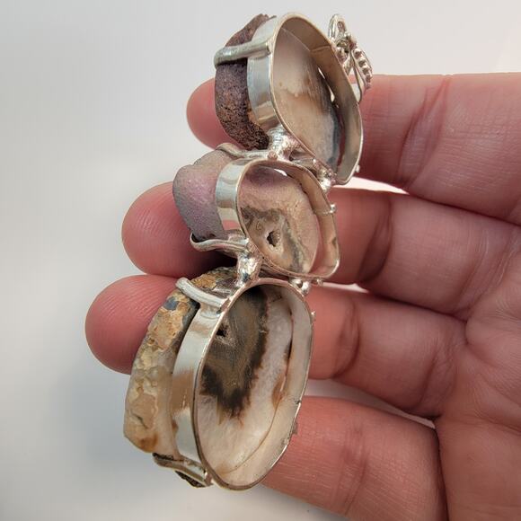 Necklace Pendants Stalactite Slice Handmade Jewelry Sterling Silver Triple Drop - Picture 5 of 10